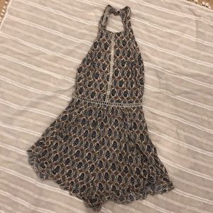 Floral blue/white/ light orange romper